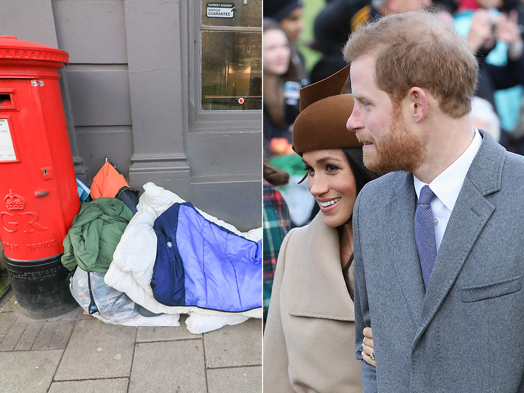 A homeless person's makeshift bed is seen in Windsor in early January, less than 5 months before Prince Harry and Meghan Markle's royal wedding.