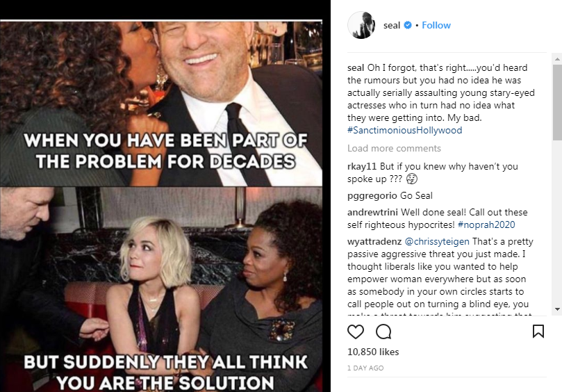 Seal says Oprah Winfrey is ‘part of the problem’ over sexual assault allegations in Hollywood - image