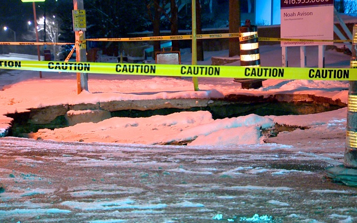 An area of Don Mills and Highway 401 is closed to traffic after a sinkhole developed on Jan. 17, 2018.