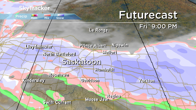 Snow is expected to pick back up Friday night and into early Saturday in central Saskatchewan.