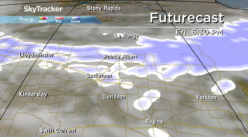 Snow is expected to push into Saskatoon at some point on Friday with the extent and amount still undetermined.