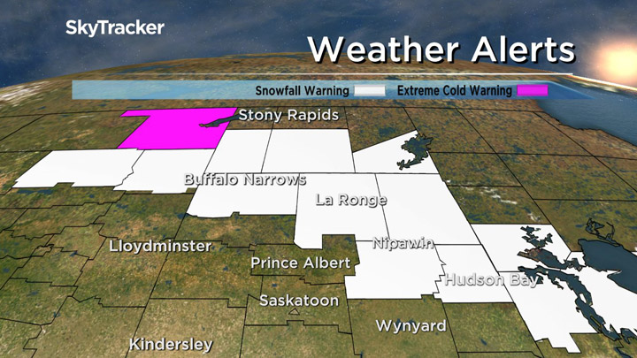 Most of northern Saskatchewan is under a snowfall warning, along with some central regions.