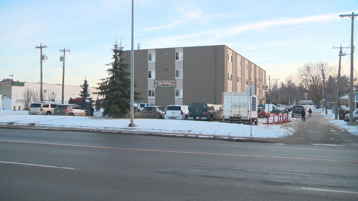 A standoff took place at the Bella Vista Place apartment building on 118 Avenue near 35 Street in northeast Edmonton on Sunday, January 21, 2018. 