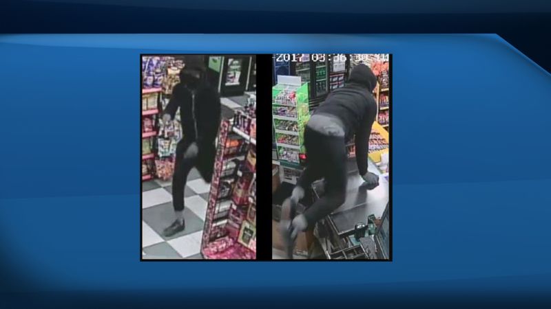 Calgary police released these CCTV photos of a suspect wanted in several convenience store robberies on Thursday, Jan. 11, 2018. Anyone with information on his identity is asked to call 403-266-1234.