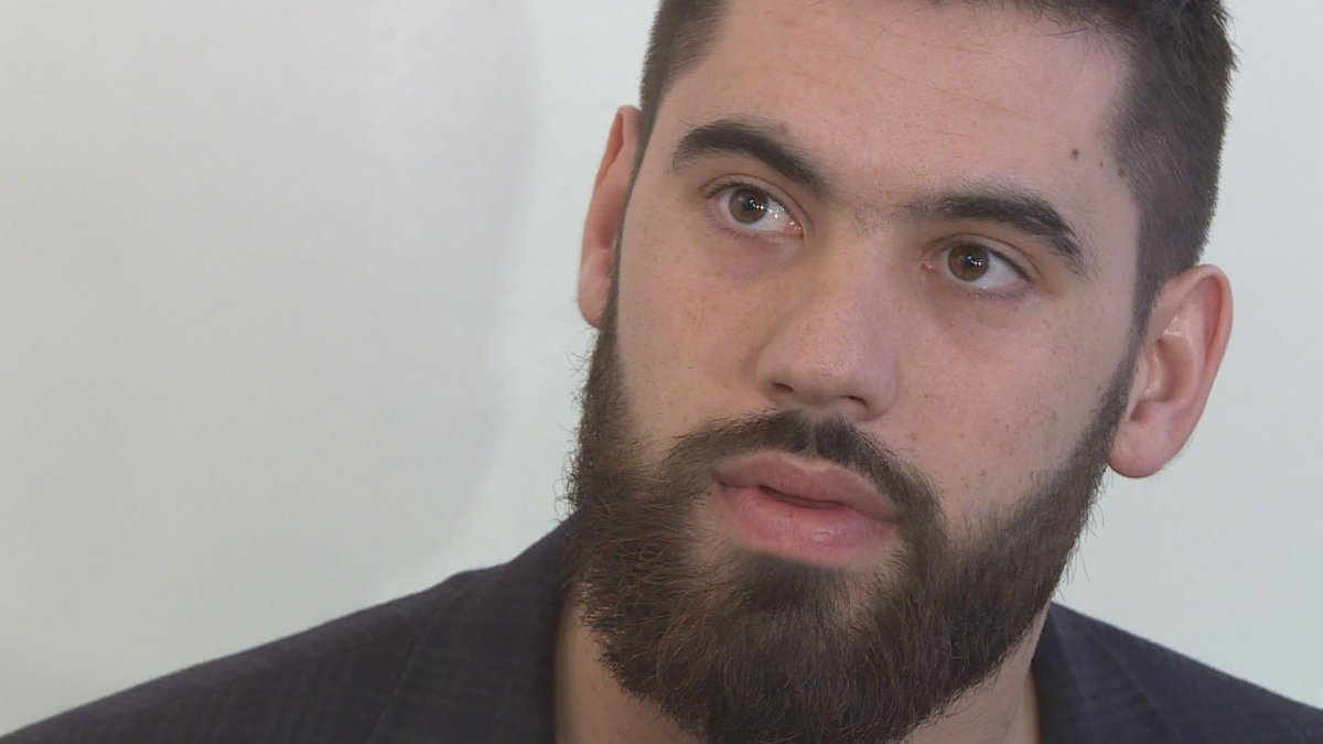 Laurent Duvernay-Tardif speaks to reporters in Montreal about the end of his NFL 2017 season.  