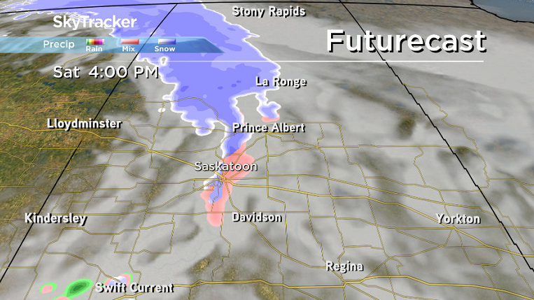 There is a risk of mixed precipitation in Saskatoon as a cold front slides through later in the day on Saturday.