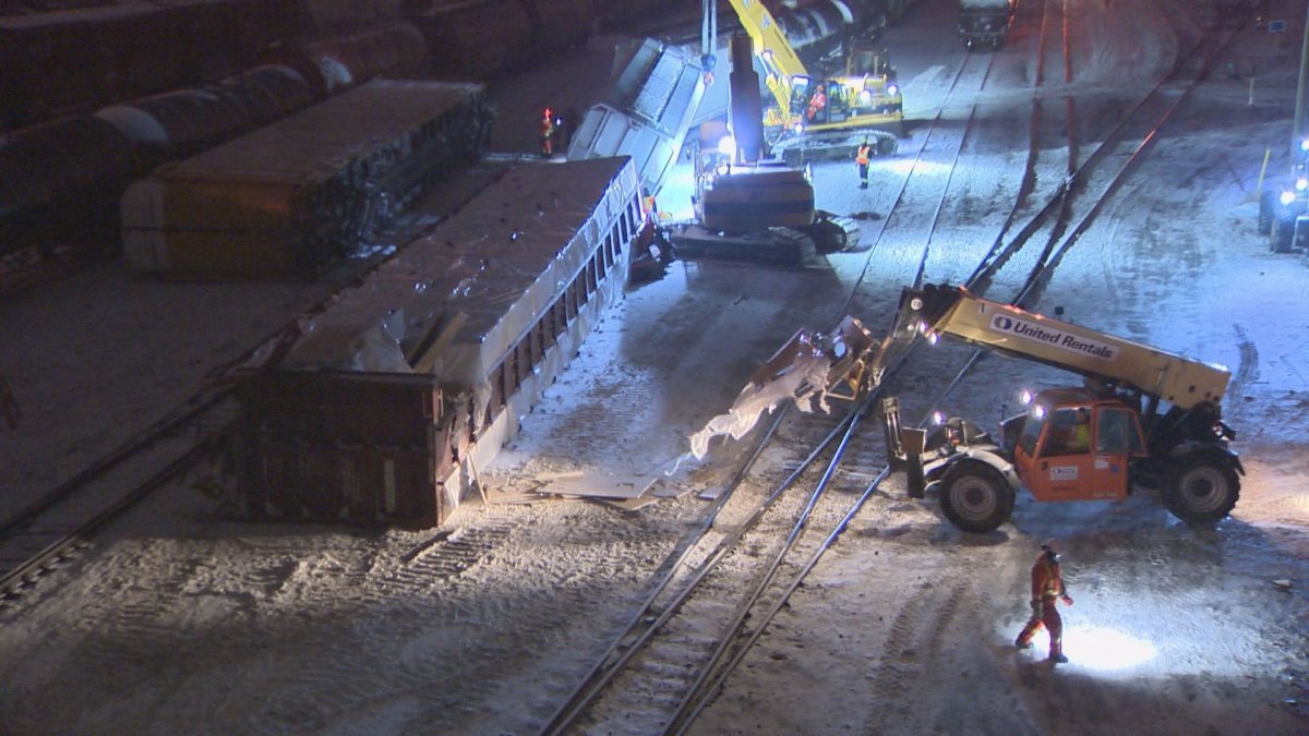 Crews cleaned up the train derailment early into Saturday morning. 