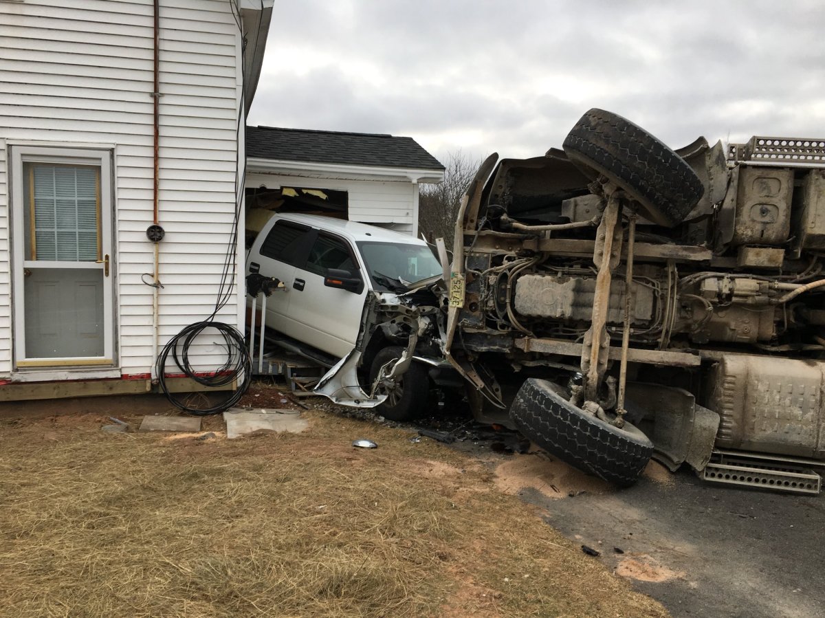 A multi-vehicle collision in Dutch Settlment ,N.S. sent a brand new truck into a home.