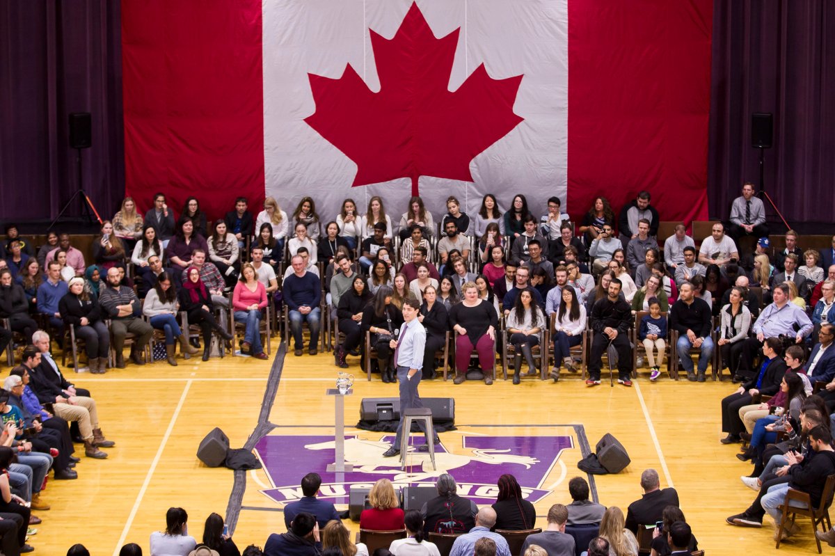 Prime Minister Justin Trudeau speaks at a town hall event at Western University in London, Ont., on Thursday, January 11, 2018.