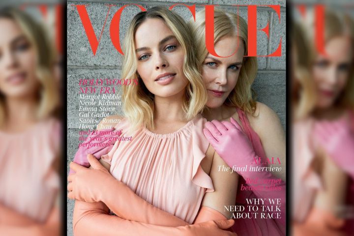 Actresses Margot Robbie and Nicole Kidman on the cover of British Vogue's 'race' copy.