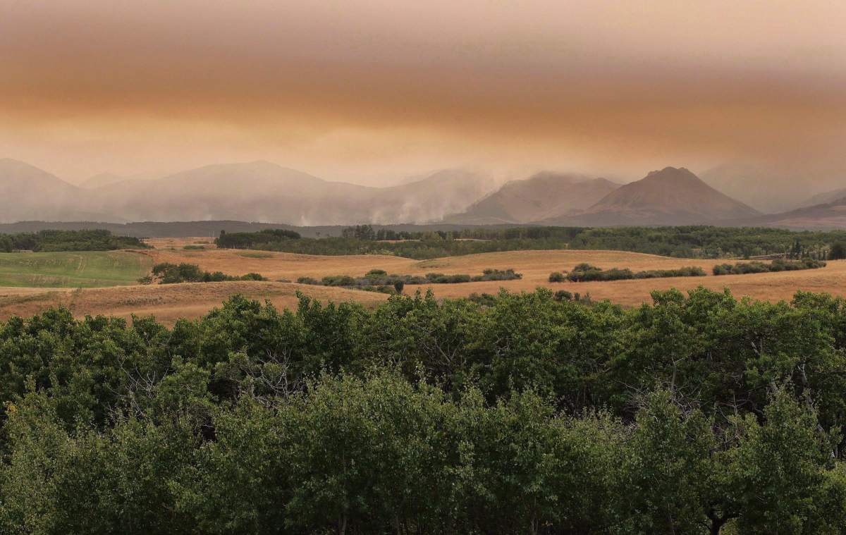 A large wild fire continues to burn in Waterton Lakes National Park, Alberta, on Tuesday, September 12, 2017. A Parks Canada official says a powerful wildfire that shut down Waterton Lakes National Park late last summer will inevitably change the species of birds in the area. 
