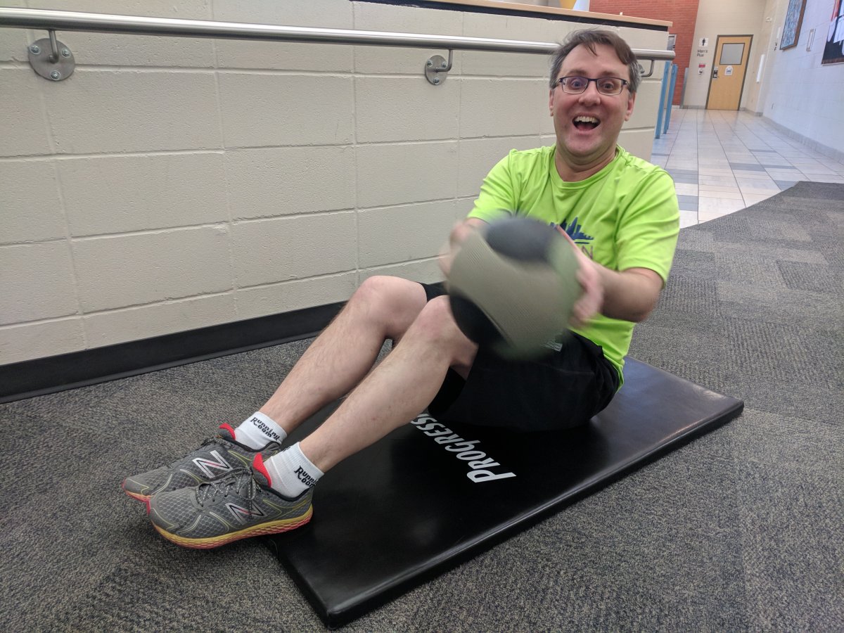 In Week 3 of the YMCA Community Health Challenge Reid Wilkins learned a new move using a medicine ball.