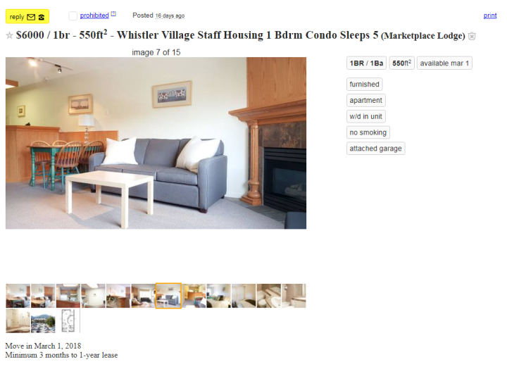 1bedroom apartment in Whistler lists for 6,000 a month Globalnews.ca