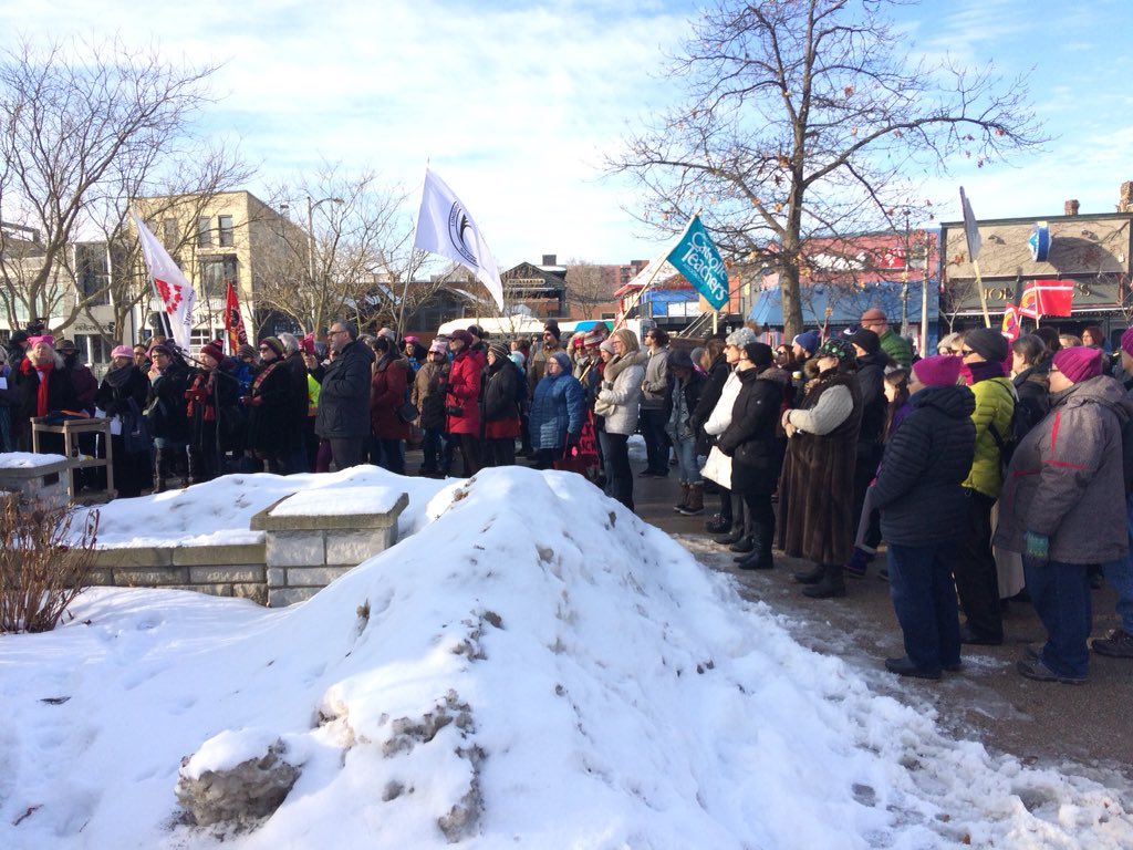Londoners gathered at Victoria Park for the women`s march, Saturday, Jan. 20, 2018.