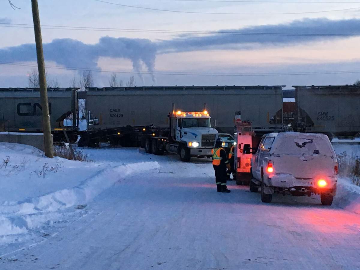 A CN train derailment and crash in Wabamun near 50 Street on Feb. 8, 2018.