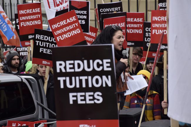 Students protest high tuition fees in Halifax, N.S., Feb. 4, 2015.
