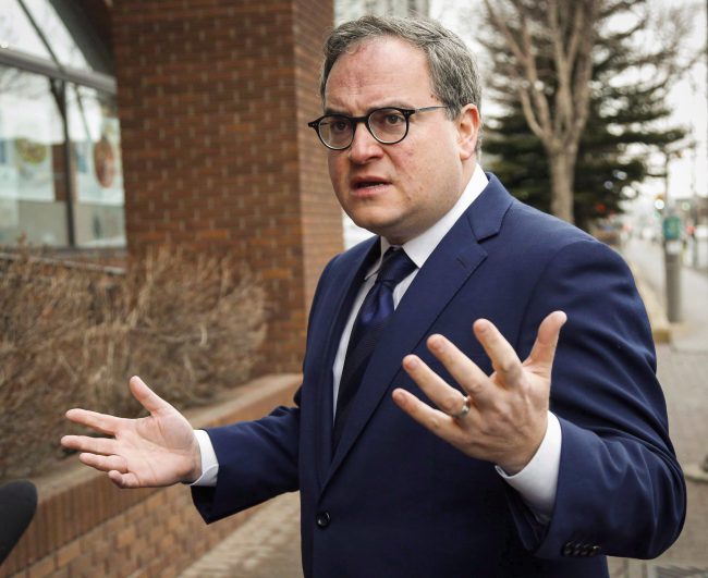 Ezra Levant arrives at the Law Society of Alberta in Calgary, Alta., Wednesday, March 2, 2016. 


