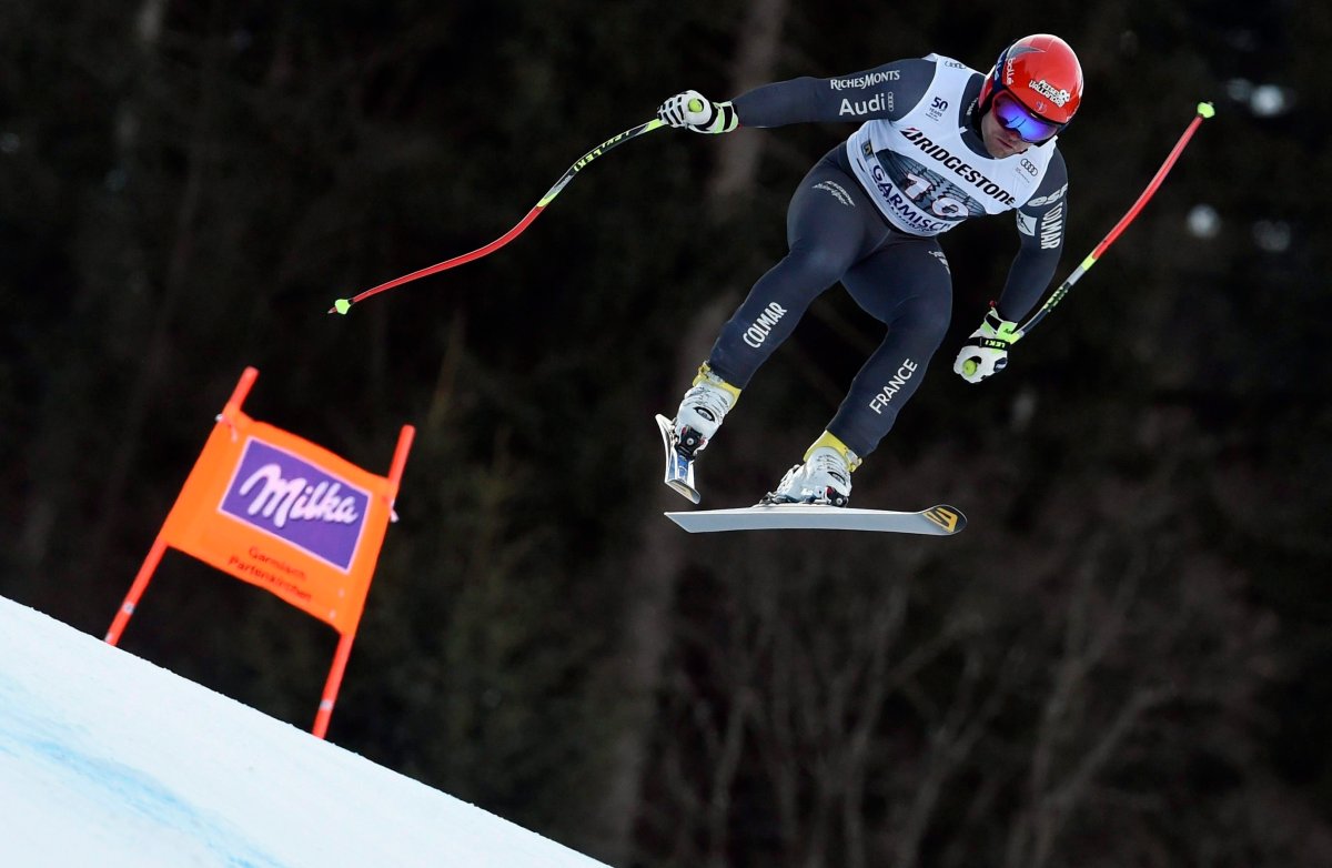 France's David Poisson competes during an alpine ski, men's World Cup downhill race, in Garmisch-Panterkirchen, Germany, Saturday, Jan. 28, 2017. 