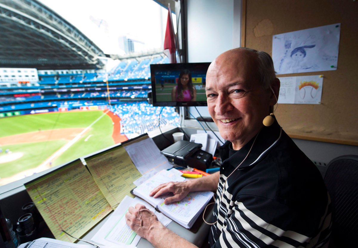 Toronto Blue Jays broadcaster Jerry Howarth overlooks the field from his broadcast booth before the Toronto Blue Jays play against the Chicago White Sox during first inning AL baseball action in Toronto on Saturday, June 17, 2017. 