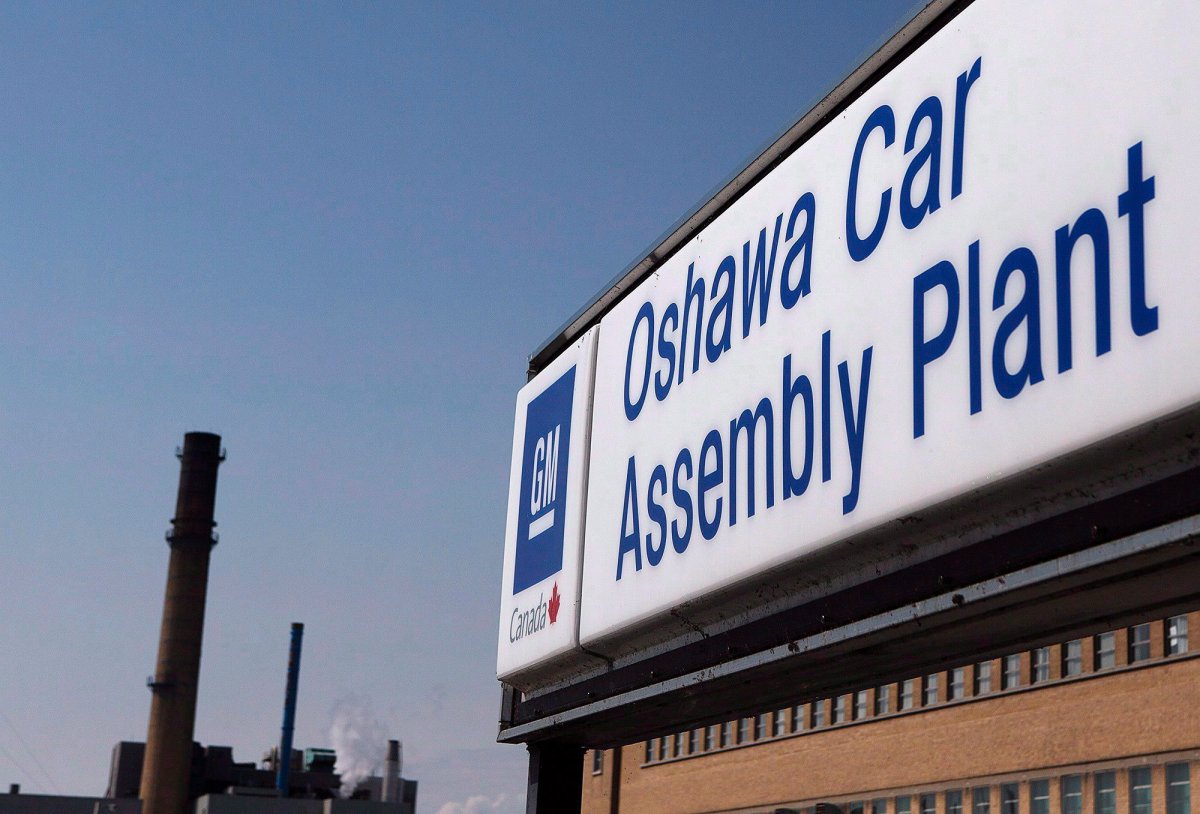 A sign stands outside Oshawa's General Motors on Monday, September 17, 2012. 