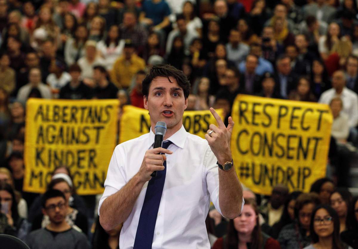 Prime Minister Justin Trudeau takes part in a town hall meeting in Edmonton on Thursday February 1, 2018. THE CANADIAN PRESS/Jason Franson