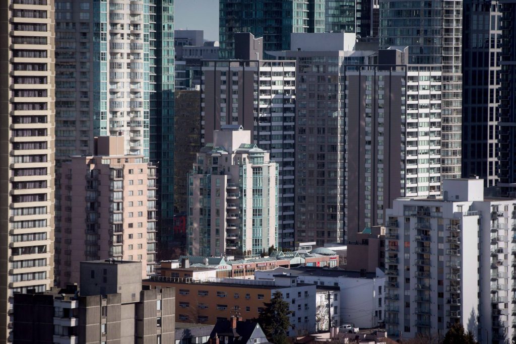 Condos and apartment buildings are seen in downtown Vancouver, B.C., on February 2, 2017. 