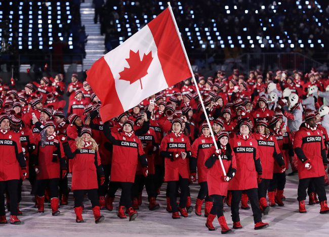 Team Canada seen during the Opening Ceremony of the 2018 Winter Olympics in Pyeongchang, South Korea, February 9, 2018. 