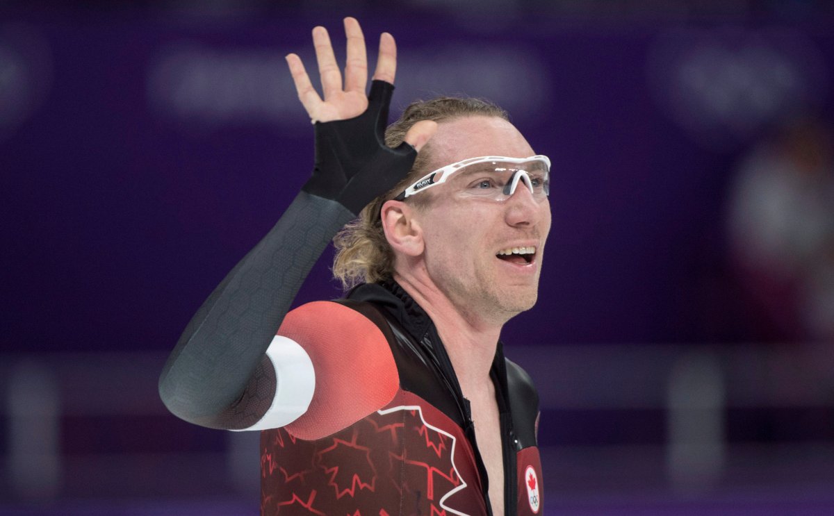 Canada's Ted-Jan Bloemen waves to the crowd after skating to a silver medal finish in the men's 5000 metre speed skating final at the 2018 Olympic Winter Games, in Gangneung, South Korea, Sunday, February 11, 2018. 