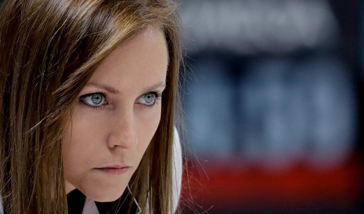 Canada's skip Rachel Homan looks on during a women's curling match against Denmark at the 2018 Winter Olympics in Gangneung, South Korea, Friday, Feb. 16, 2018. 