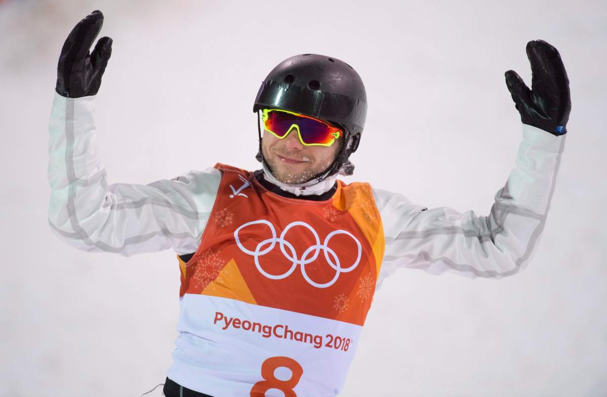 Canada’s Olivier Rochon reacts to his final jump during men’s aerials finals at the Phoenix Snow Park during the Pyeongchang 2018 Olympic winter Games in South Korea, Sunday, Feb. 18, 2018. THE CANADIAN PRESS/Jonathan Hayward