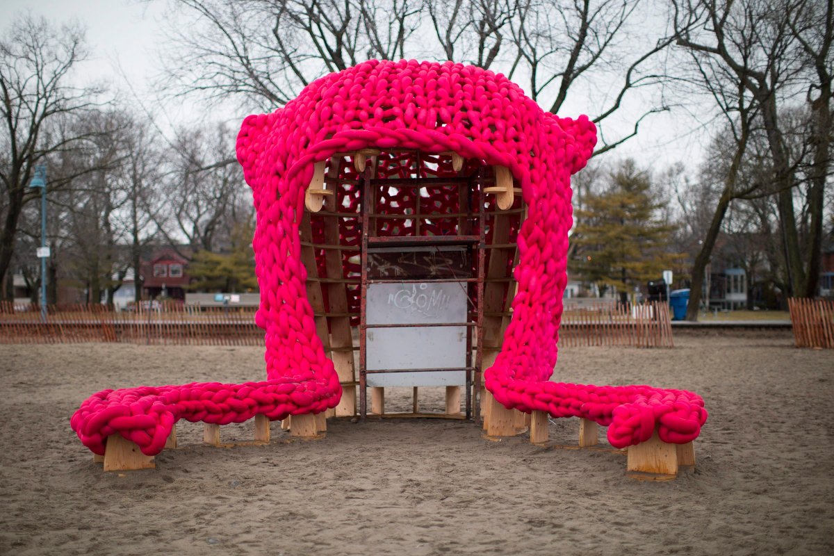 A pink toque inspired"'Pussy Hut" is pictured on Toronto's beach Wednesday February 21, 2018. 