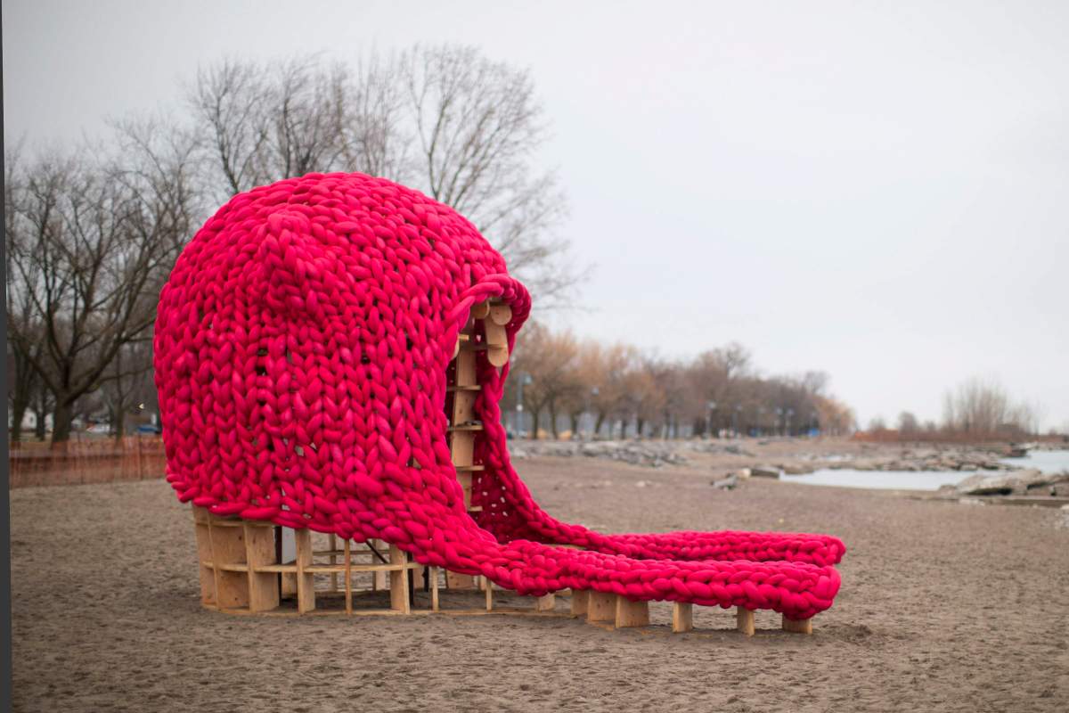A pink toque inspired “Pussy Hut” is pictured on Toronto’s beach Wednesday, Feb. 21, 2018.