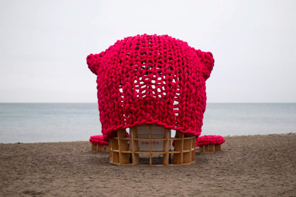 A pink toque inspired “Pussy Hut” is pictured on Toronto’s beach Wednesday, Feb. 21, 2018.