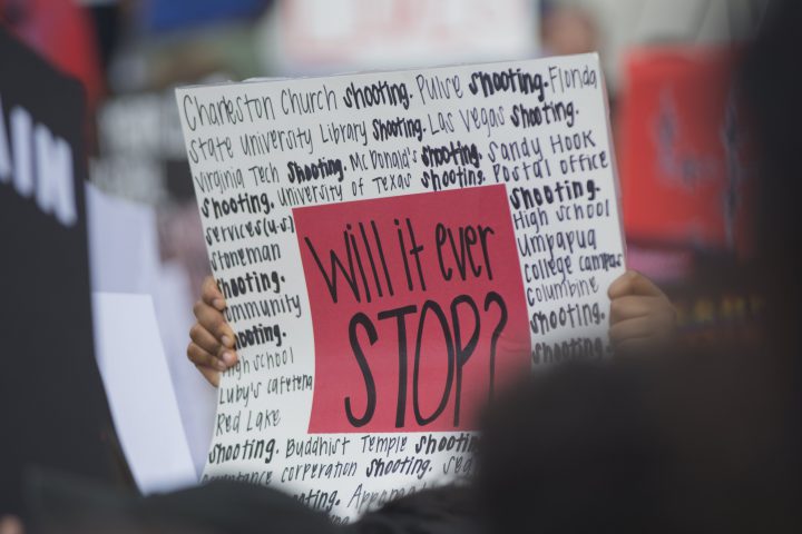 Hundreds of protestors gather at the Florida state Capitol in Tallahassee, Florida.