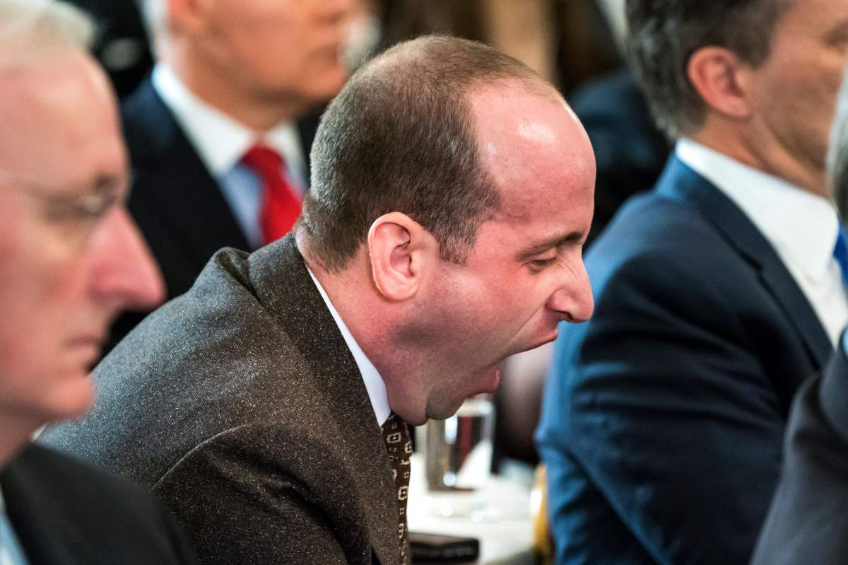 Stephen Miller, Senior Advisor for US President Donald J. Trump, yawns as the President speaks about ways to combat mass shootings at high schools during a meeting with the nation’s governors in the State Dining Room of the White House in Washington, DC, USA, 26 February 2018.