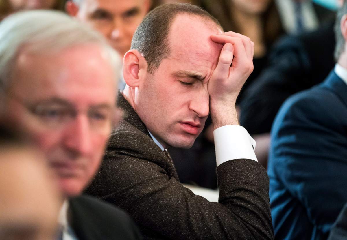 Stephen Miller, Senior Advisor for US President Donald J. Trump, rubs his face as the President speaks about ways to combat mass shootings at high schools during a meeting with the nation’s governors in the State Dining Room of the White House in Washington, DC, USA, 26 February 2018.