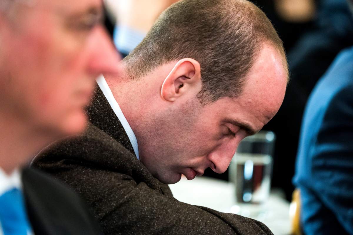 Stephen Miller, Senior Advisor for US President Donald J. Trump, nods off as the President speaks about ways to combat mass shootings at high schools during a meeting with the nation’s governors in the State Dining Room of the White House in Washington, DC, USA, 26 February 2018.