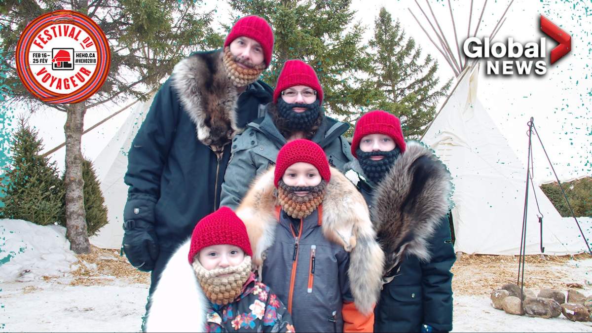 Dressed up as voyageurs from head to toe at Global News' green screen 2018.