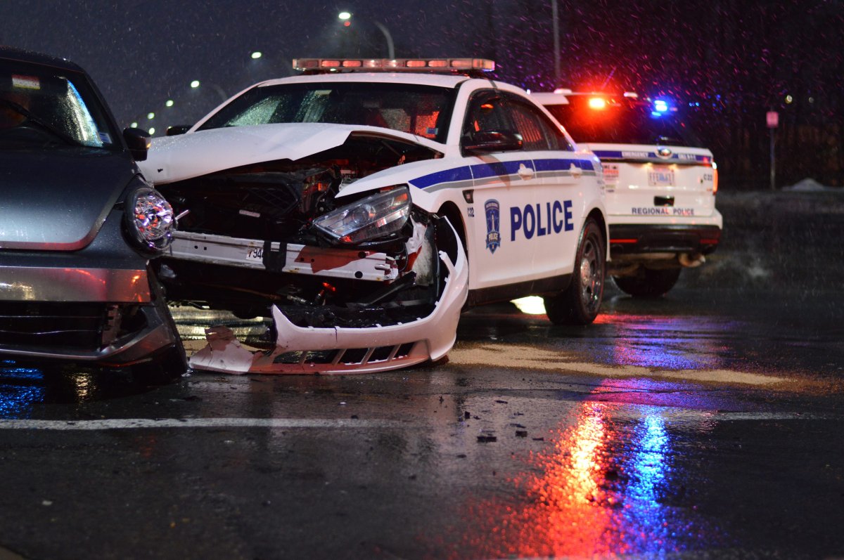 A Halifax Regional Police cruiser was involved in a crash at the corner of Barrington Street and Cornwallis Street on Feb. 2, 2018.