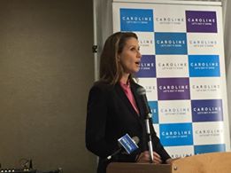 PC leadership candidate Caroline Mulroney addresses crowd at C Hotel in Hamilton.