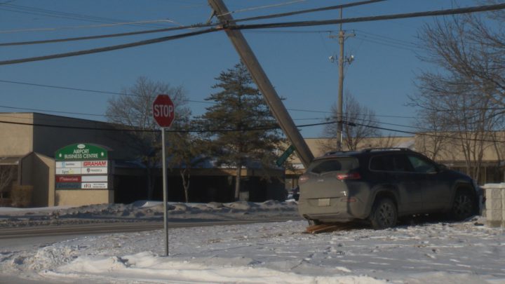 Saskatoon police responded to Airport Drive around 9:40 a.m. CT on Thursday after an SUV struck a power pole.
