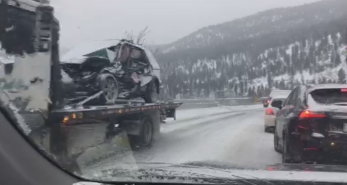 A two vehicle crash temporarily closed Highway 97 near Peachland Friday. 