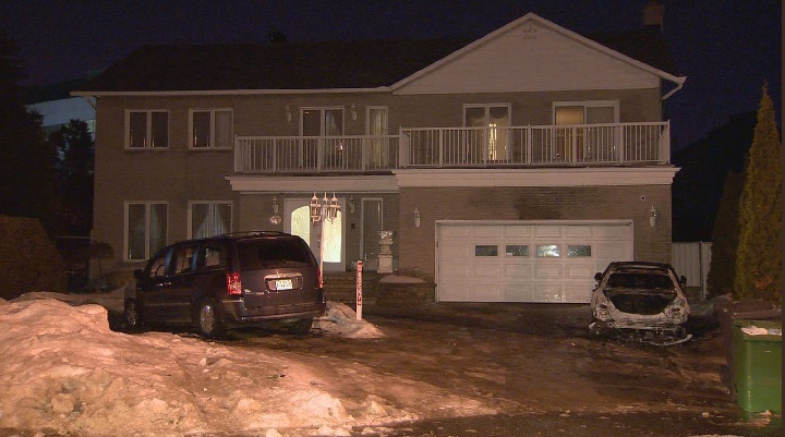 The arson squad is investigating after traces of accelerant were discovered inside two vehicles that were set ablaze in a residential driveway in Saint-Laurent. Thursday, Feb. 22, 2018.