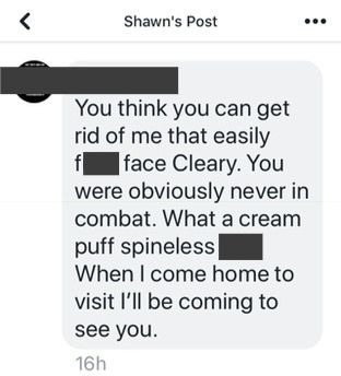 One of the messages Coun. Shawn Cleary received from one person in regards to the Cornwallis statue decision.