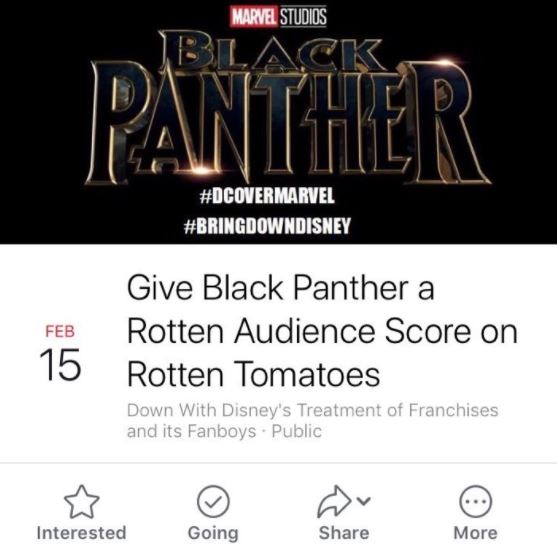 A screengrab of the Facebook group’s ‘Black Panther’ campaign (before it was removed).