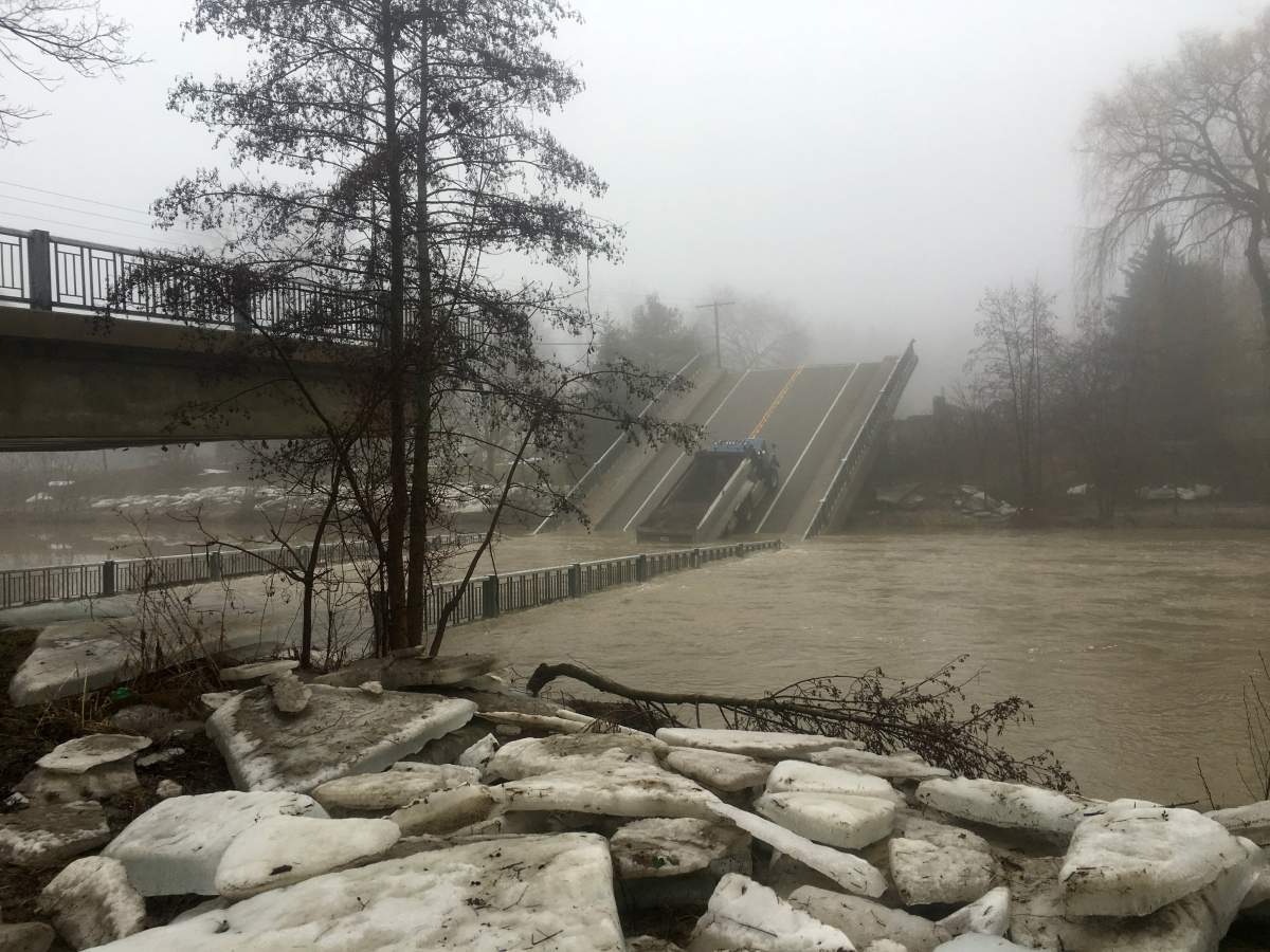 Photo of the Port Bruce bridge collapse. 