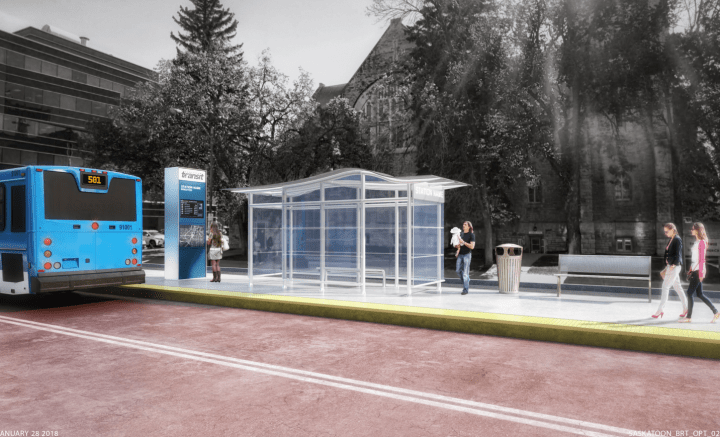 A concept of what the BRT station platforms may look like upon completion.