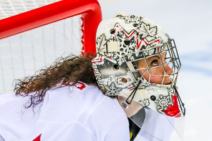 Goalkeeper Shannon Szabados of Canada looks up during the Women's Ice Hockey Semifinal match between Canada and the Olympic Athletes from Russia (OAR) at the Gangneung Hockey Centre during the PyeongChang 2018 Winter Olympic Games.