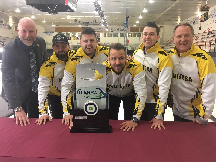 Reid Carruthers and his team from the West St. Paul Curling Club pose with the Viterra Championship trophy.