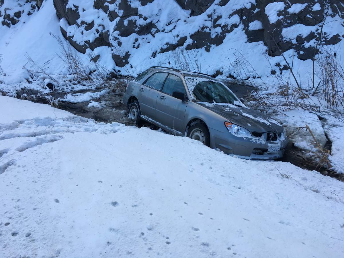 One of the cars that crashed in West Kelowna Thursday morning. Credit: Kelly Hayes/ Global News